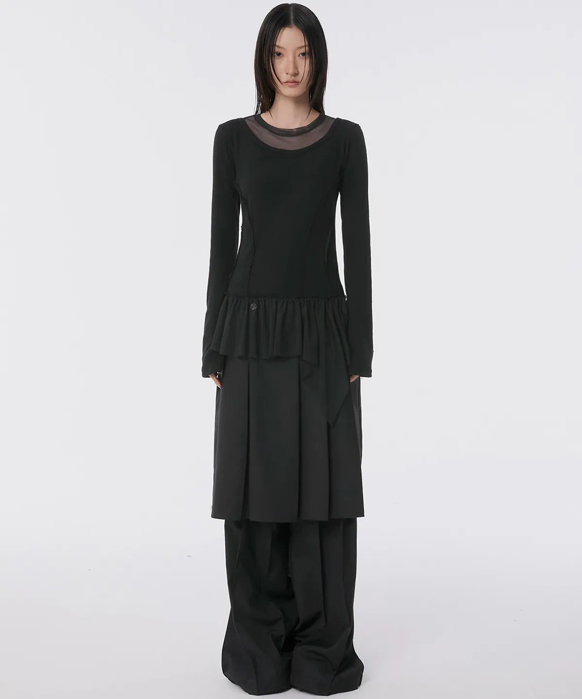 【Flare up】Layered Lace Frill Long Sleeve - 3 colors