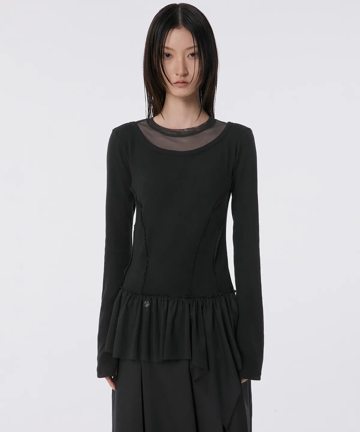 【Flare up】Layered Lace Frill Long Sleeve - 3 colors