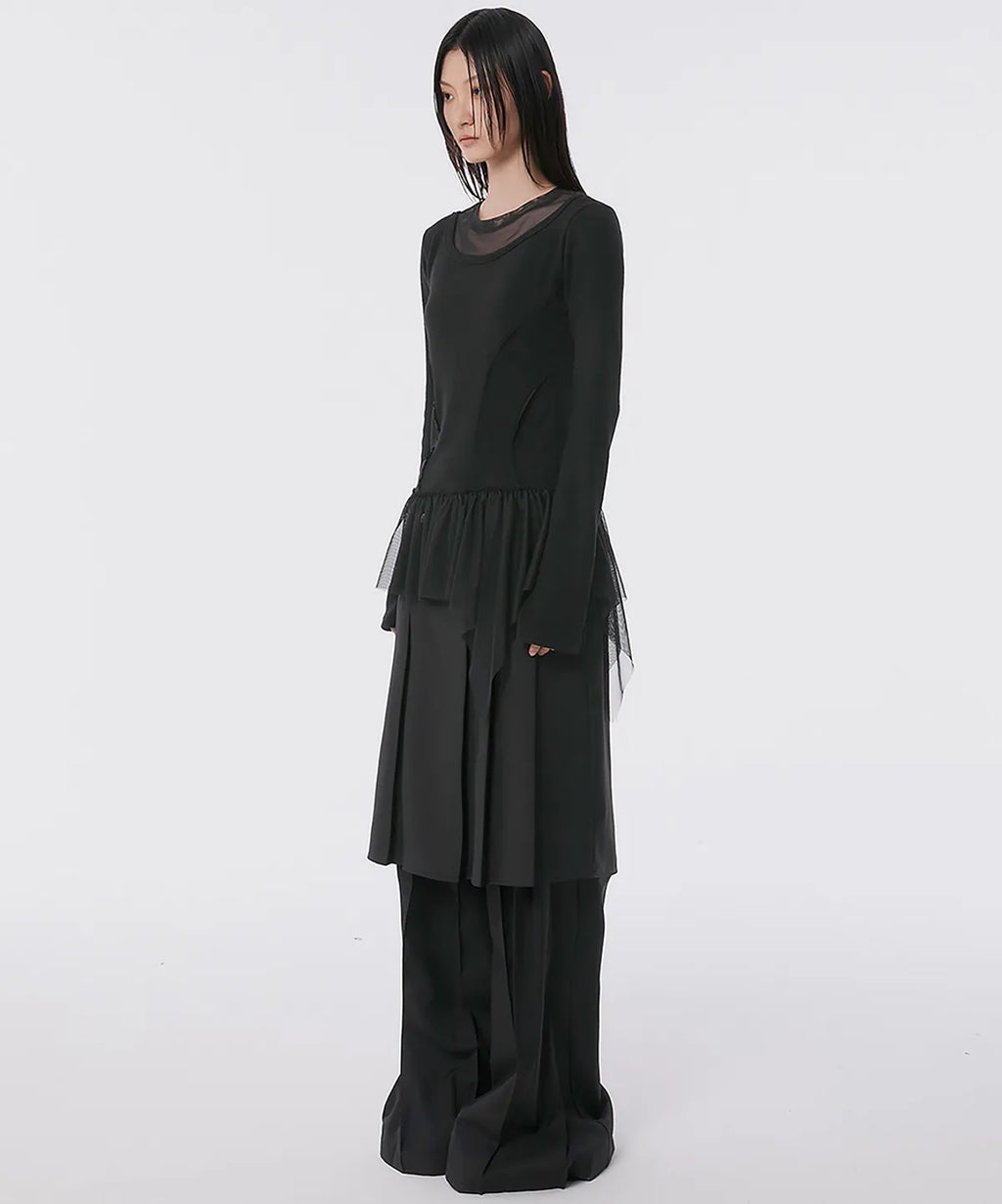 【Flare up】Layered Lace Frill Long Sleeve - 3 colors