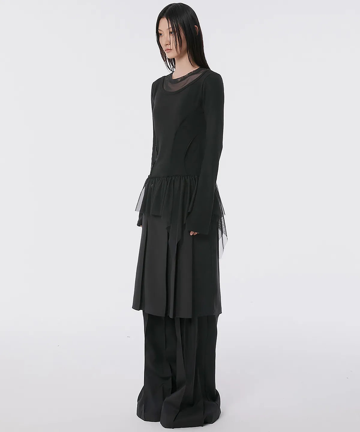 【Flare up】Layered Lace Frill Long Sleeve - 3 colors