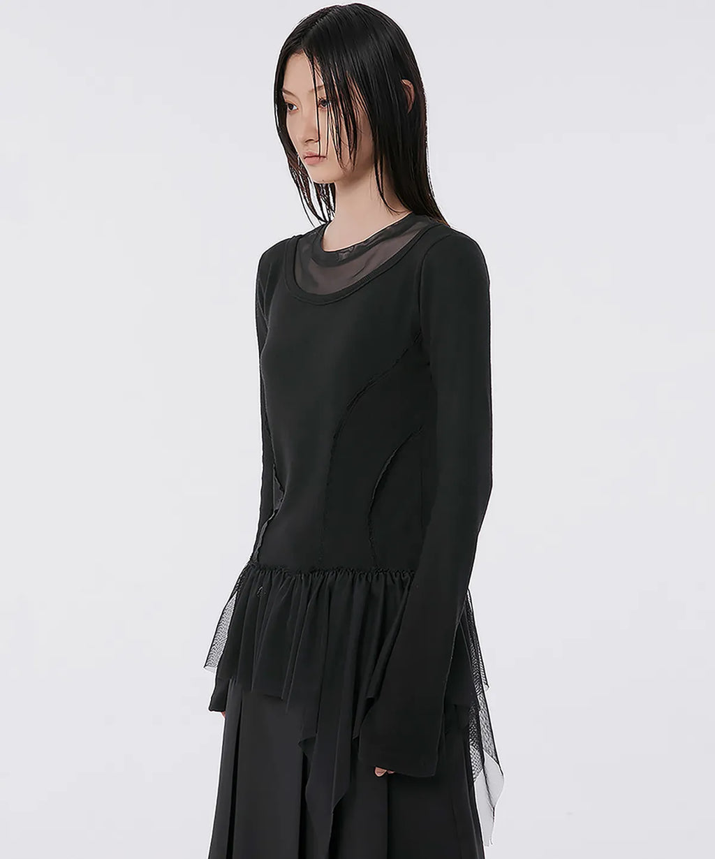 【Flare up】Layered Lace Frill Long Sleeve - 3 colors