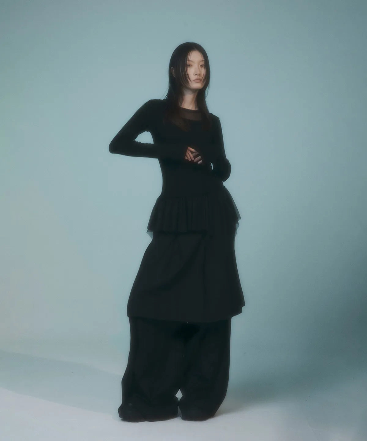 【Flare up】Layered Lace Frill Long Sleeve - 3 colors