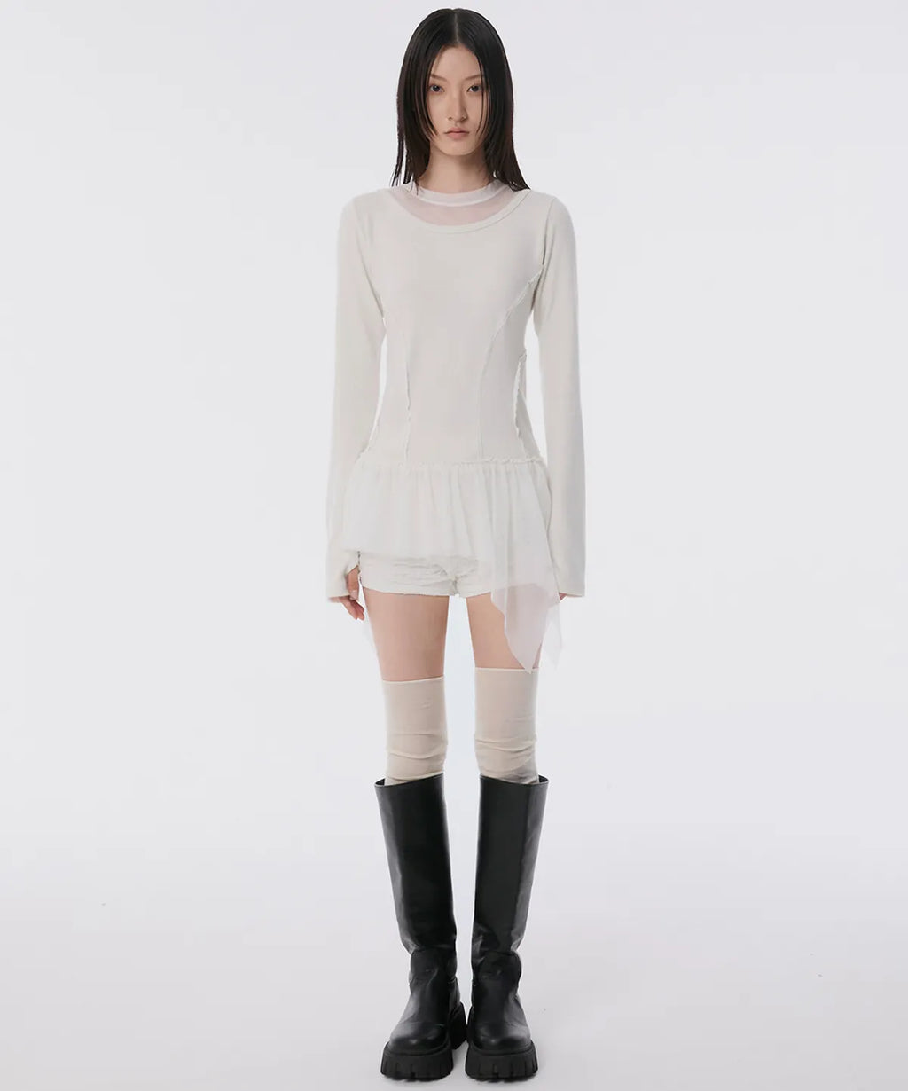 【Flare up】Layered Lace Frill Long Sleeve - 3 colors