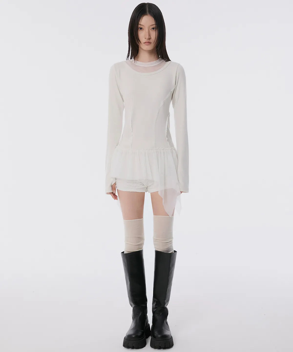 【Flare up】Layered Lace Frill Long Sleeve - 3 colors