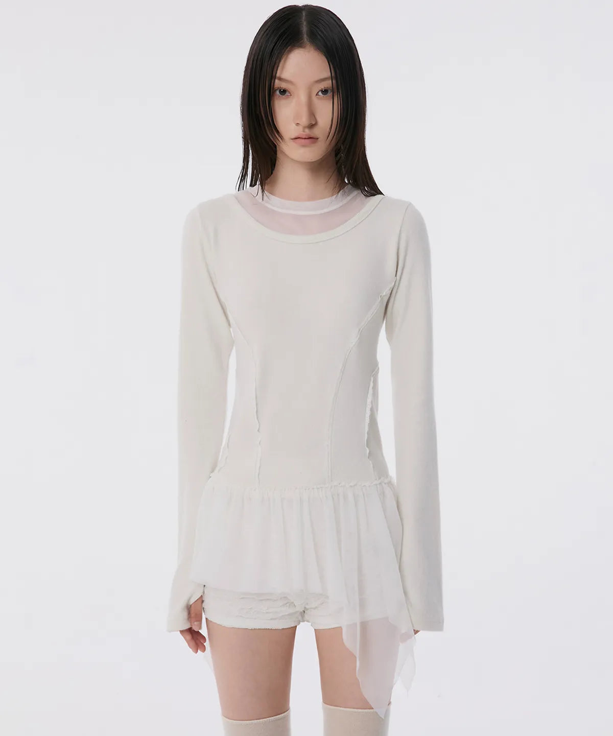 【Flare up】Layered Lace Frill Long Sleeve - 3 colors