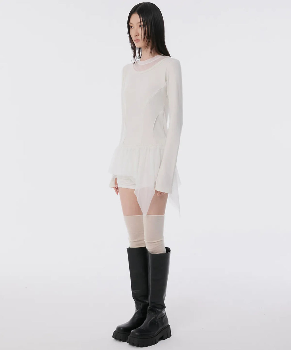 【Flare up】Layered Lace Frill Long Sleeve - 3 colors