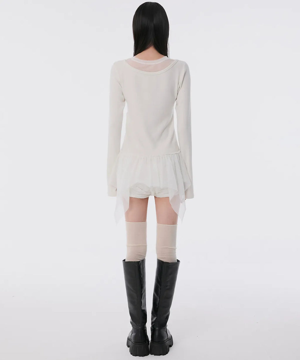 【Flare up】Layered Lace Frill Long Sleeve - 3 colors