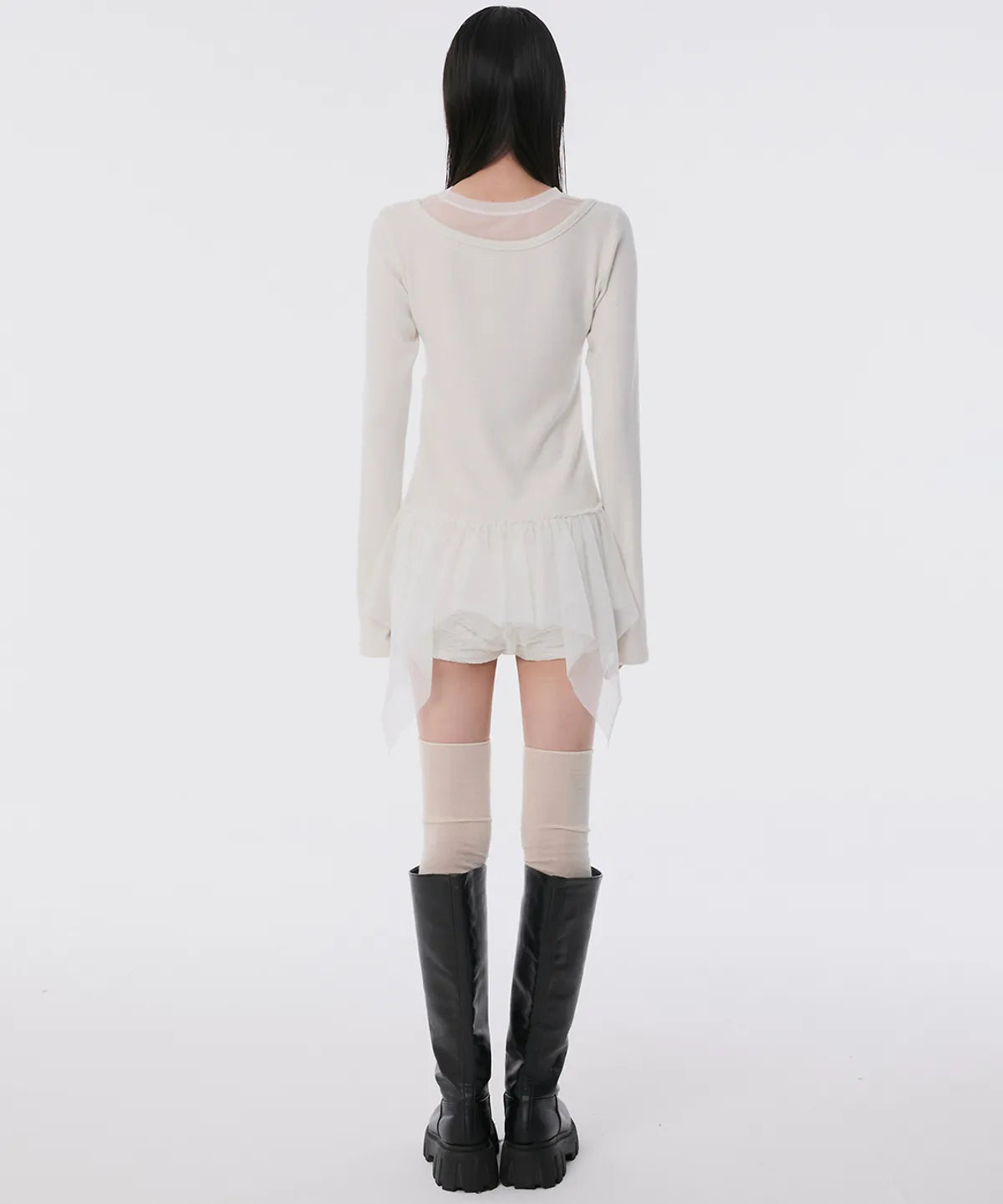 【Flare up】Layered Lace Frill Long Sleeve - 3 colors