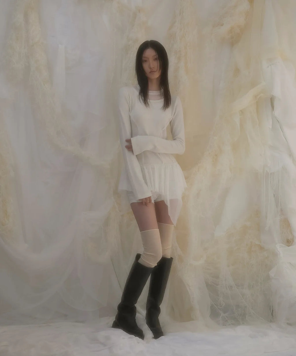 【Flare up】Layered Lace Frill Long Sleeve - 3 colors