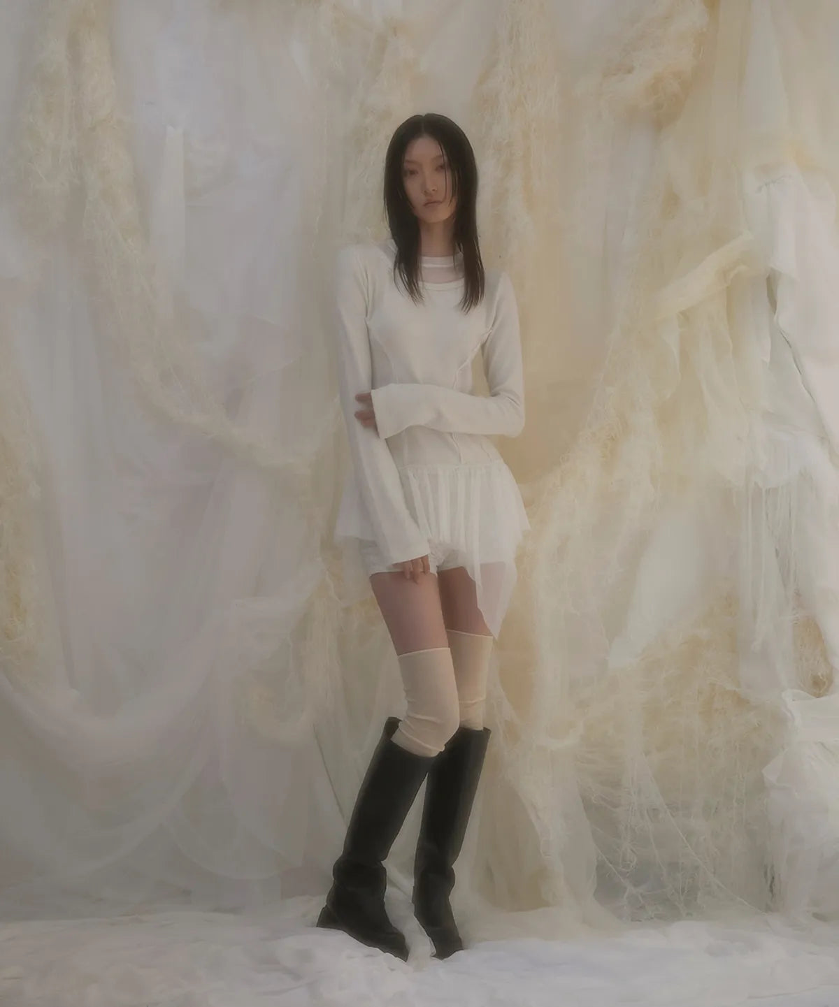【Flare up】Layered Lace Frill Long Sleeve - 3 colors