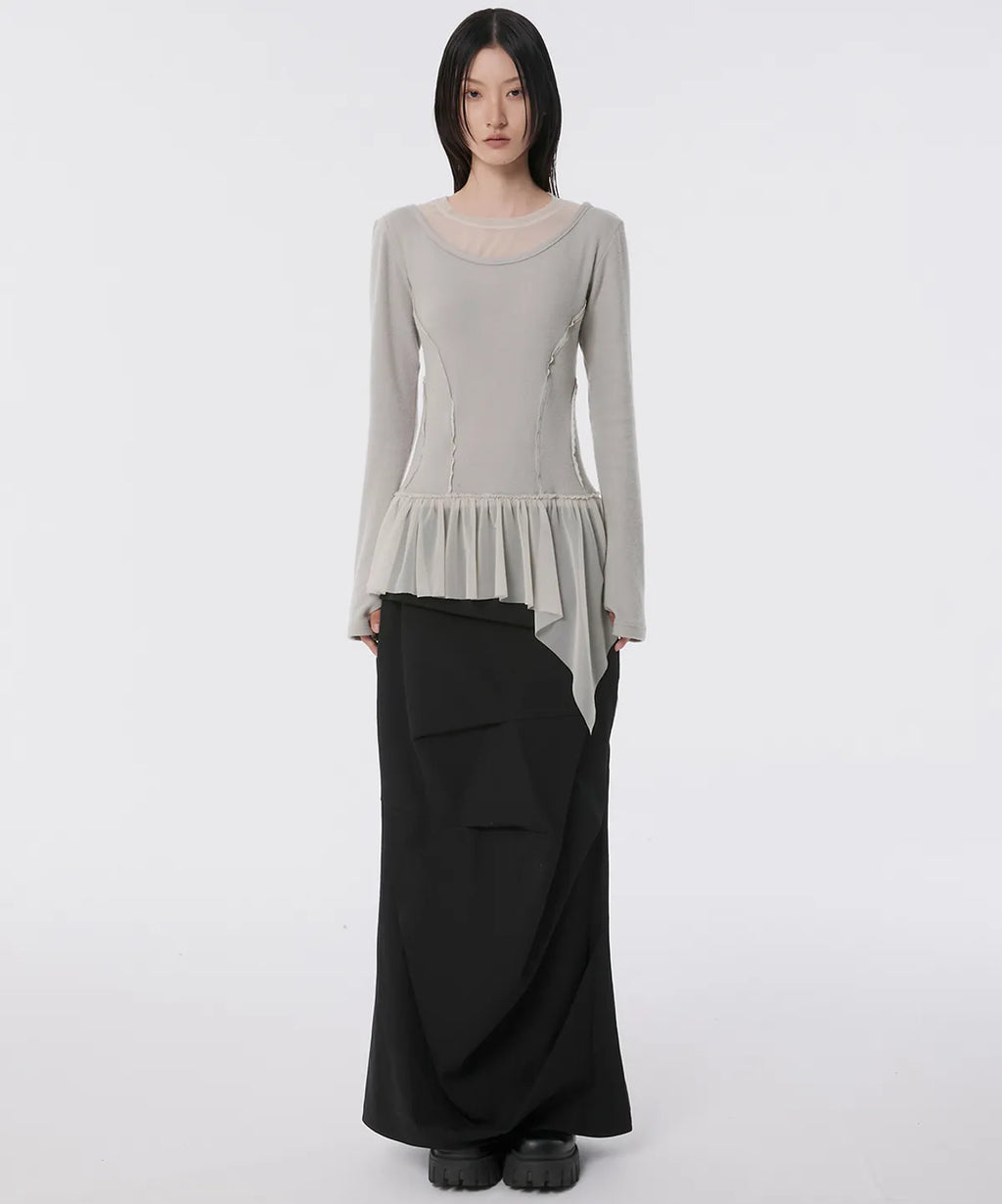 【Flare up】Layered Lace Frill Long Sleeve - 3 colors