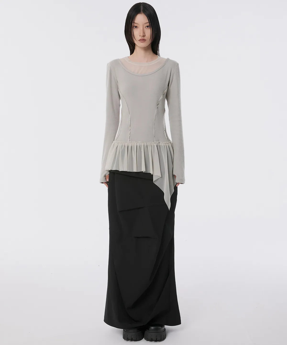 【Flare up】Layered Lace Frill Long Sleeve - 3 colors