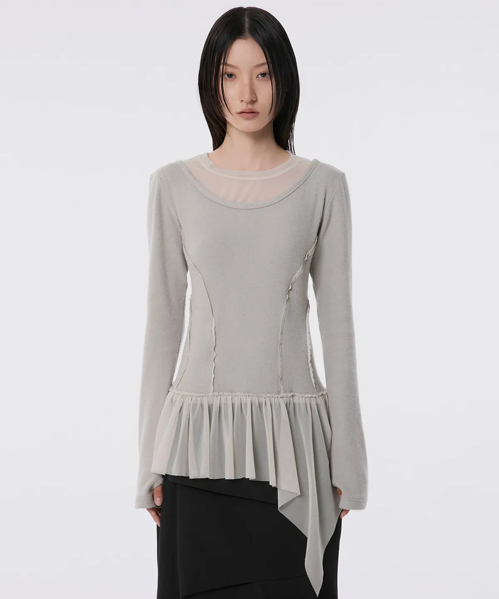 【Flare up】Layered Lace Frill Long Sleeve - 3 colors