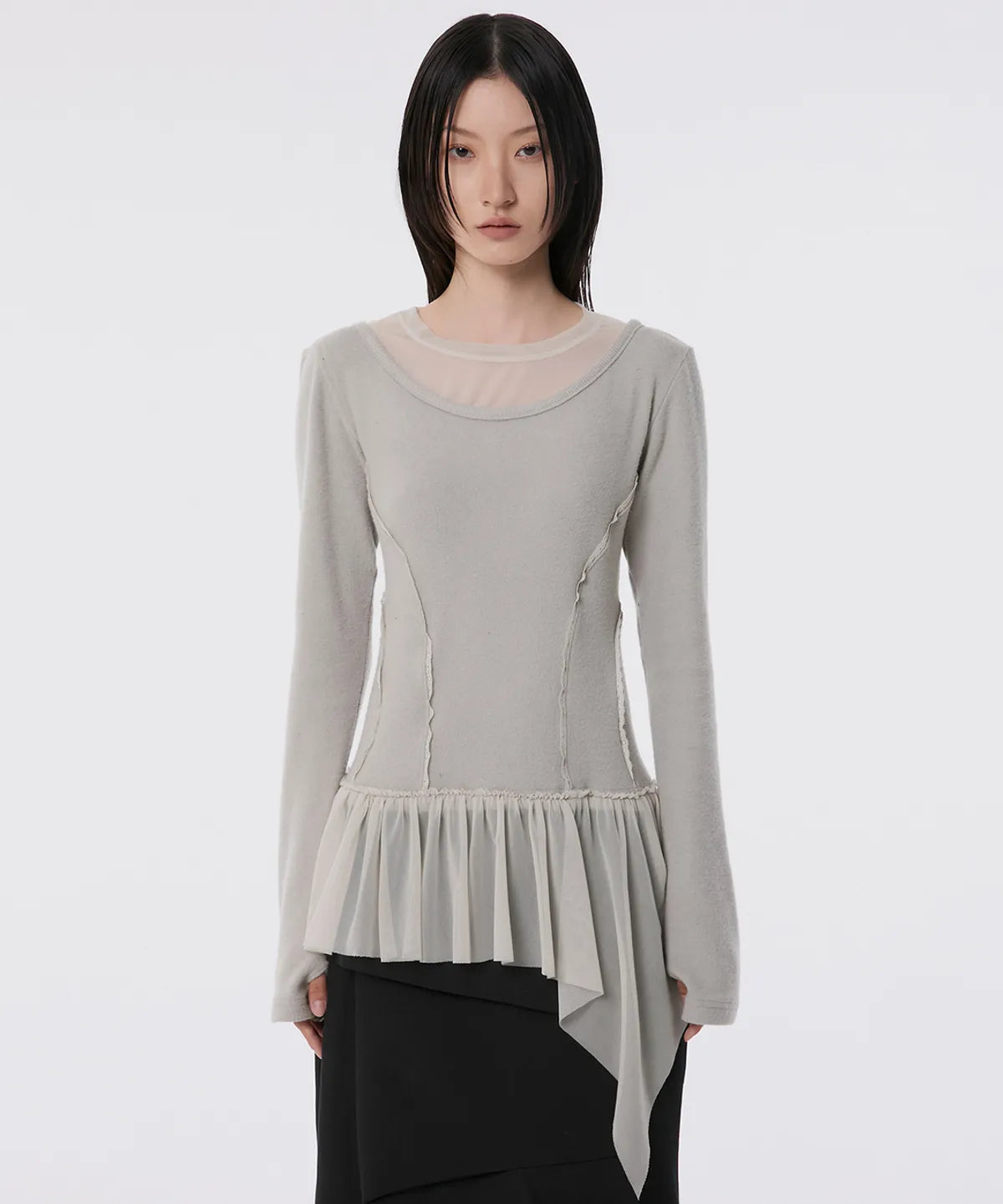 【Flare up】Layered Lace Frill Long Sleeve - 3 colors