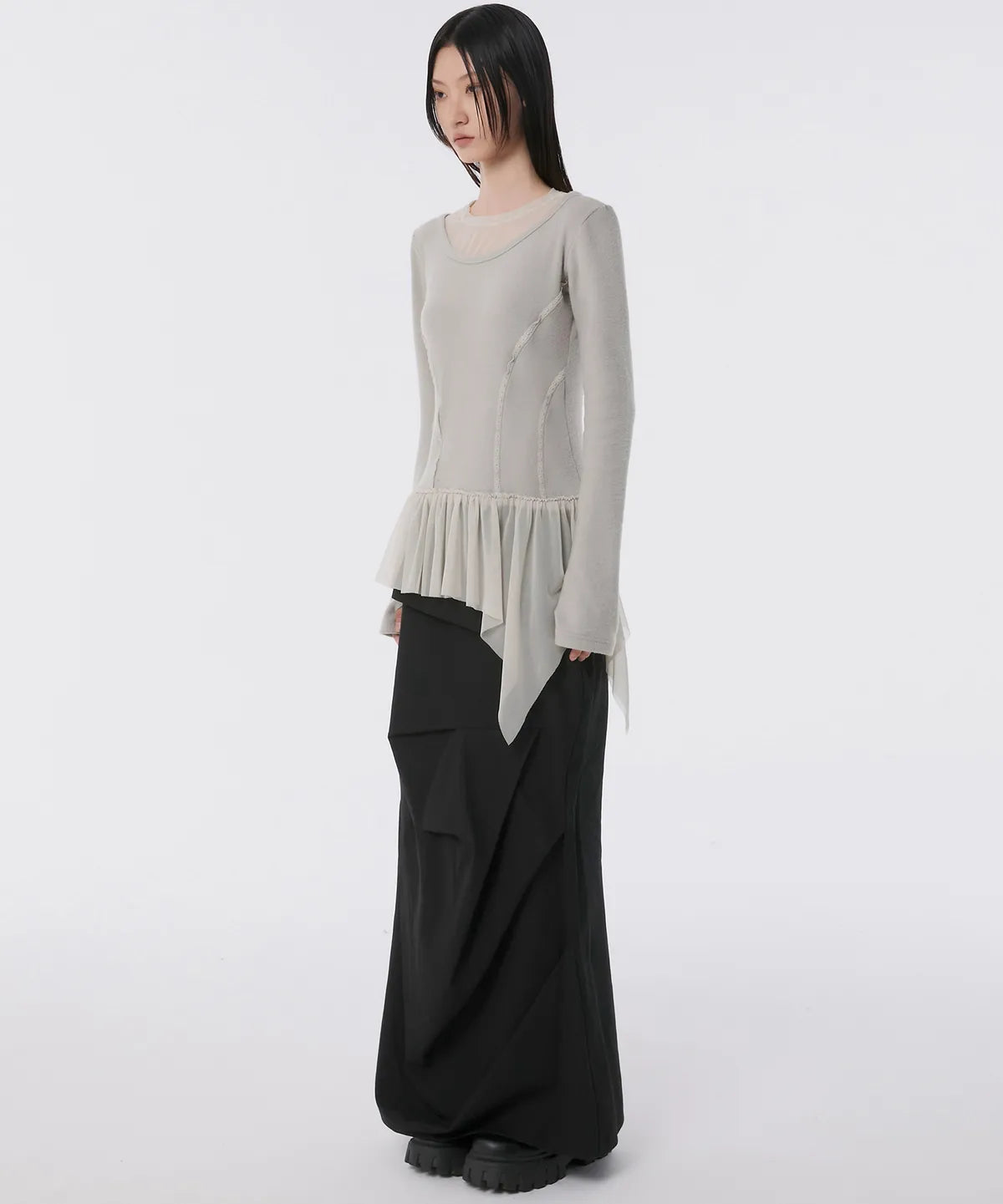 【Flare up】Layered Lace Frill Long Sleeve - 3 colors