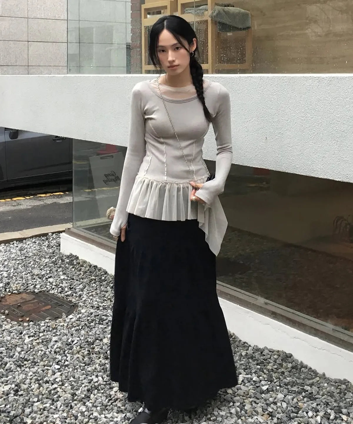 【Flare up】Layered Lace Frill Long Sleeve - 3 colors