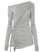 【Flare up】Handmade Twisted One-Shoulder Long Sleeve [Black / White / Gray]