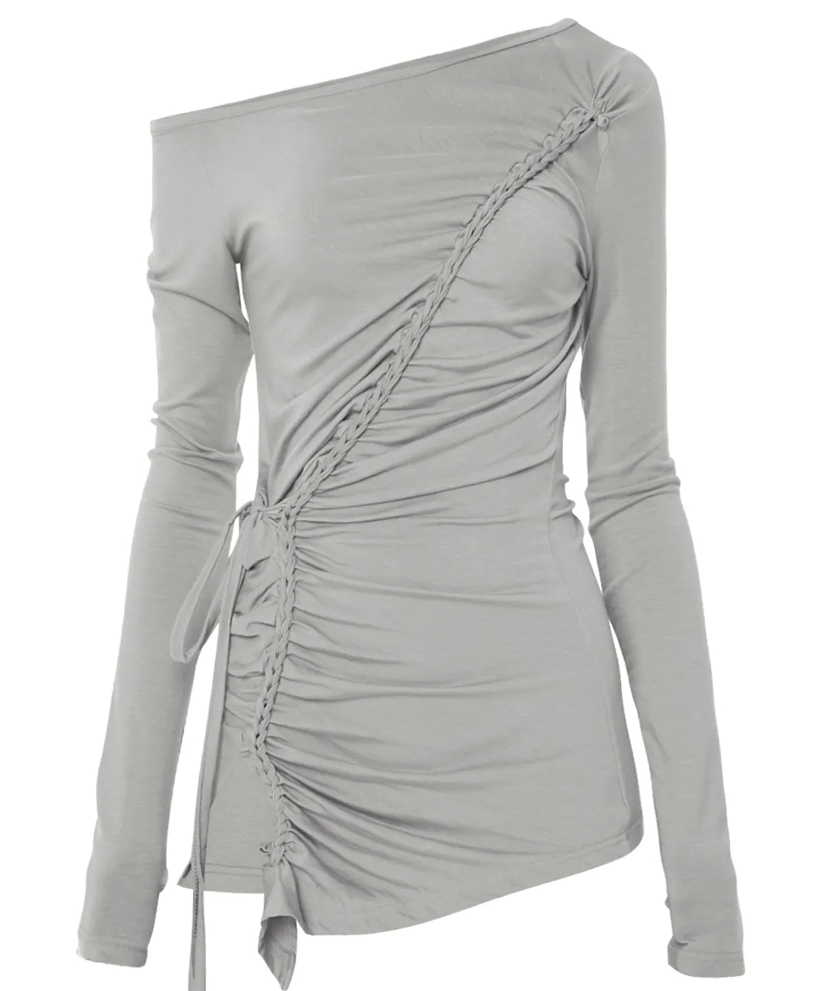【Flare up】Handmade Twisted One-Shoulder Long Sleeve [Black / White / Gray]