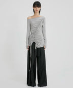 【Flare up】Handmade Twisted One-Shoulder Long Sleeve [Black / White / Gray]