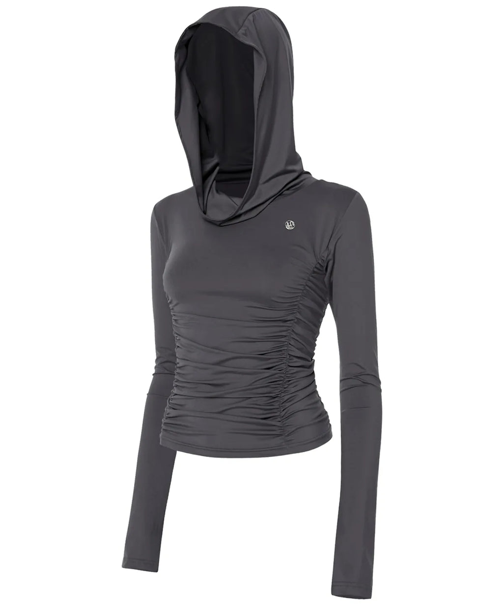 【Flare up】Hooded High Neck Long Sleeve [Charcoal / Black]
