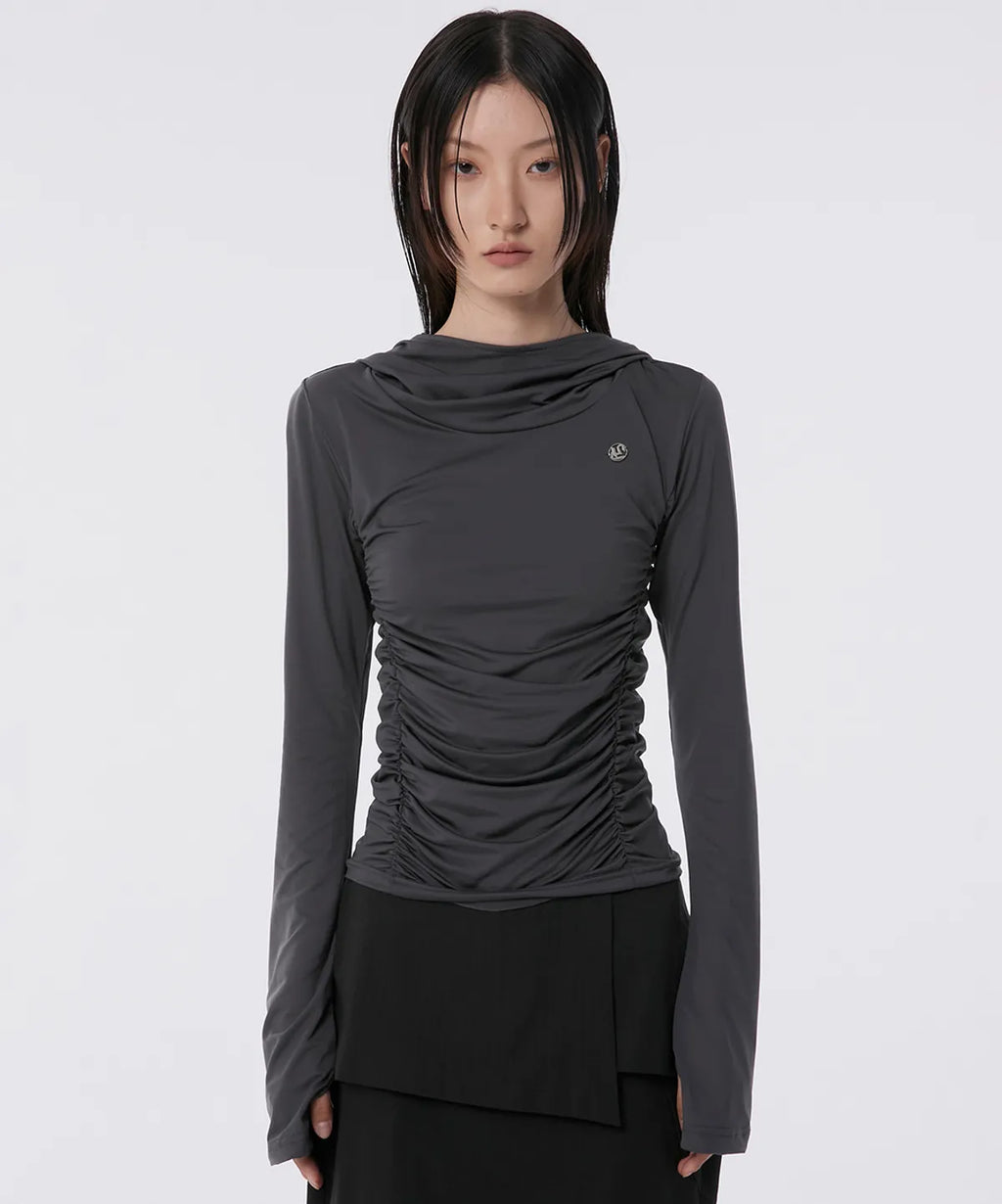【Flare up】Hooded High Neck Long Sleeve [Charcoal / Black]