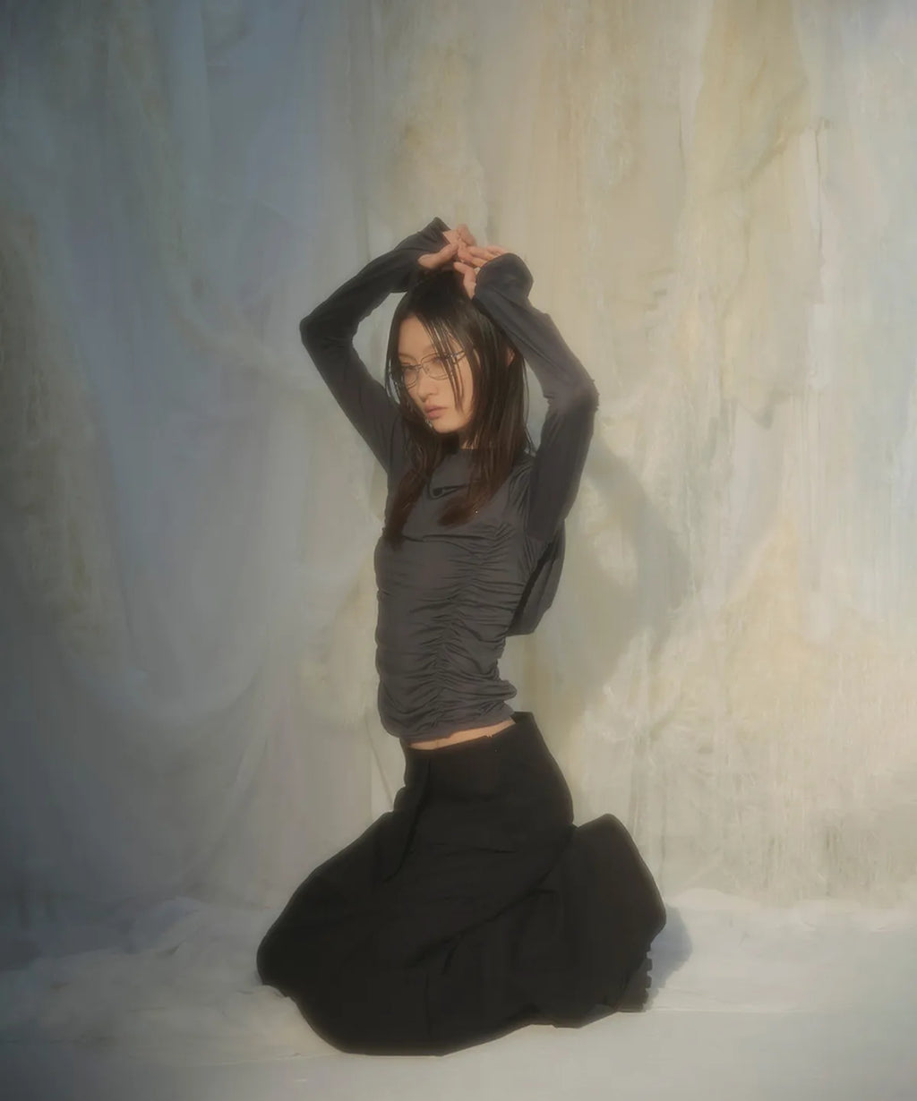 【Flare up】Hooded High Neck Long Sleeve [Charcoal / Black]