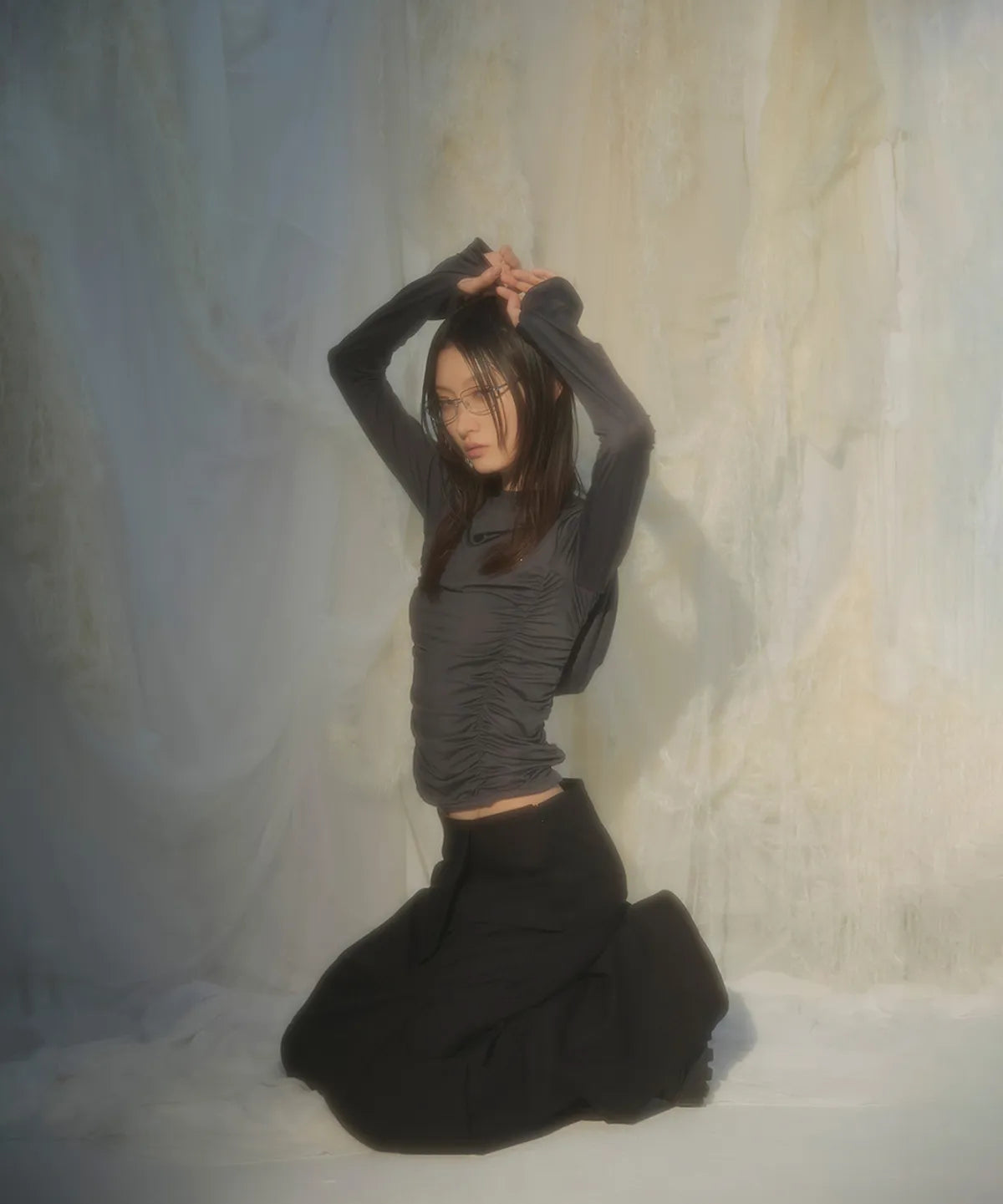【Flare up】Hooded High Neck Long Sleeve [Charcoal / Black]