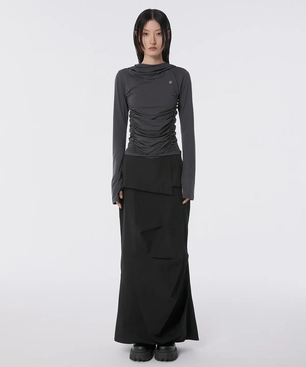 【Flare up】Hooded High Neck Long Sleeve [Charcoal / Black]