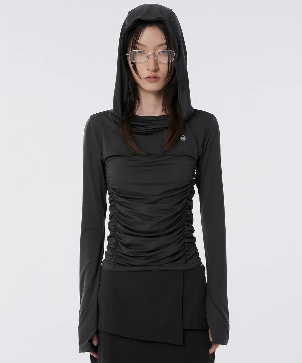 【Flare up】Hooded High Neck Long Sleeve [Charcoal / Black]