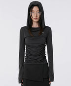 【Flare up】Hooded High Neck Long Sleeve [Charcoal / Black]