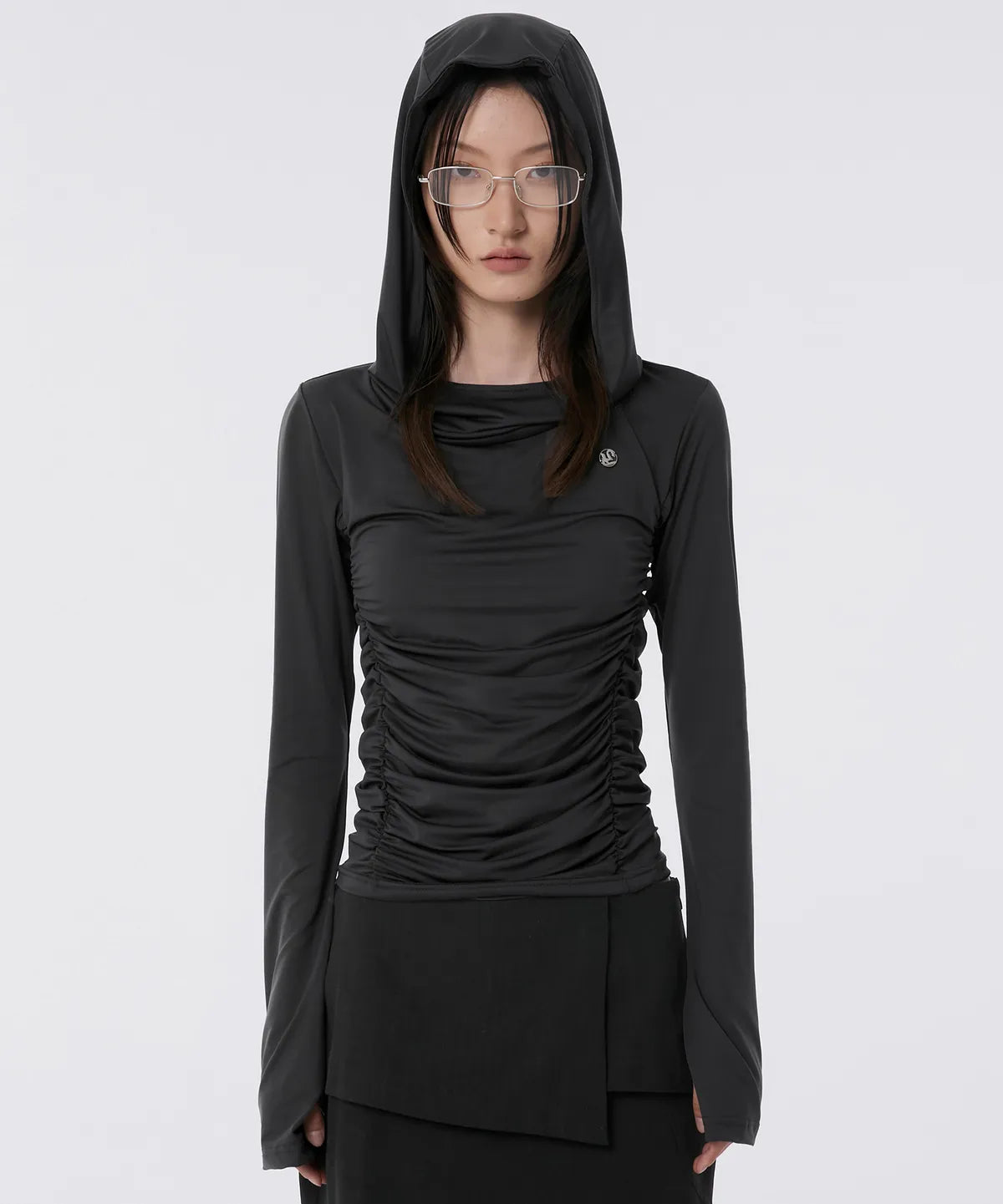 【Flare up】Hooded High Neck Long Sleeve [Charcoal / Black]