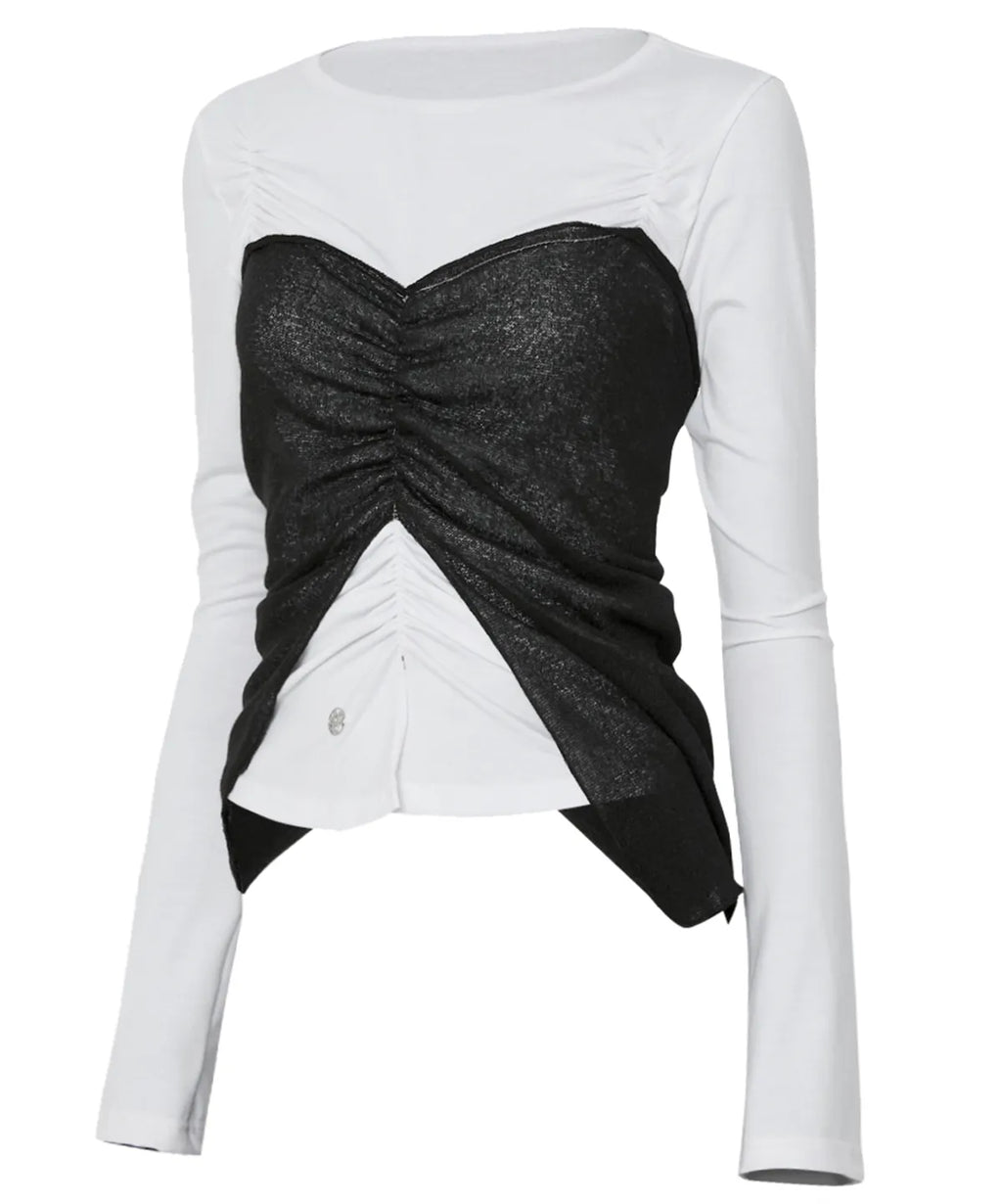 【Flare up】Bustier Layered Long Sleeve - White