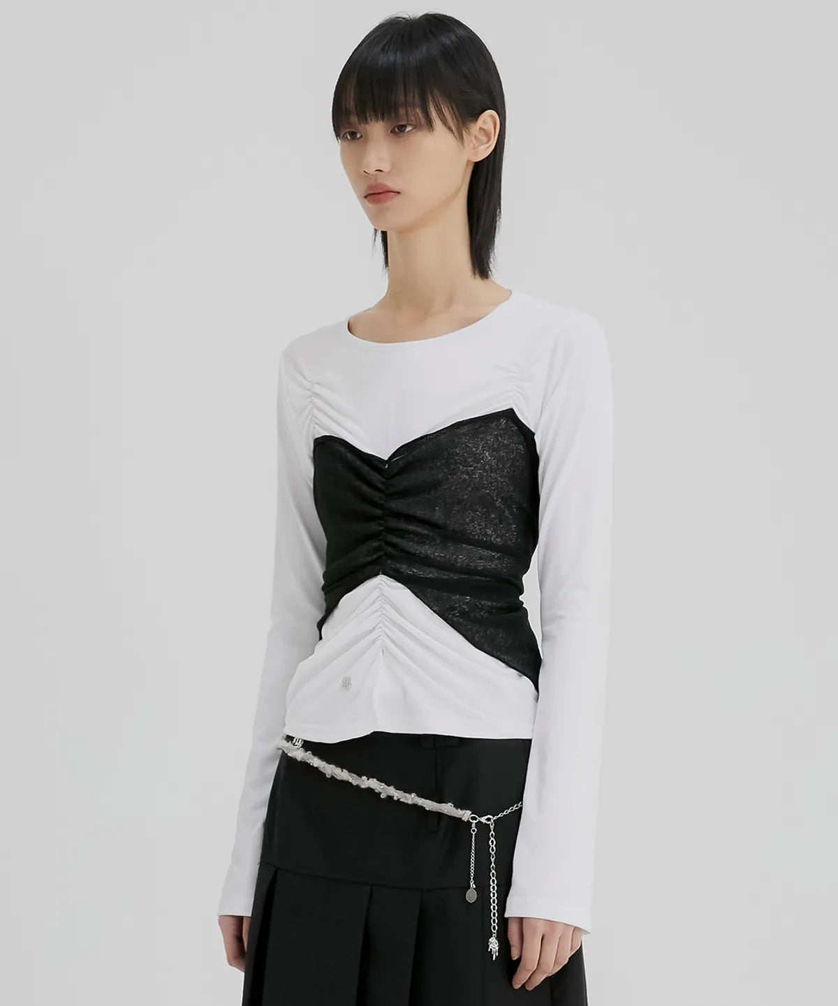【Flare up】Bustier Layered Long Sleeve - White
