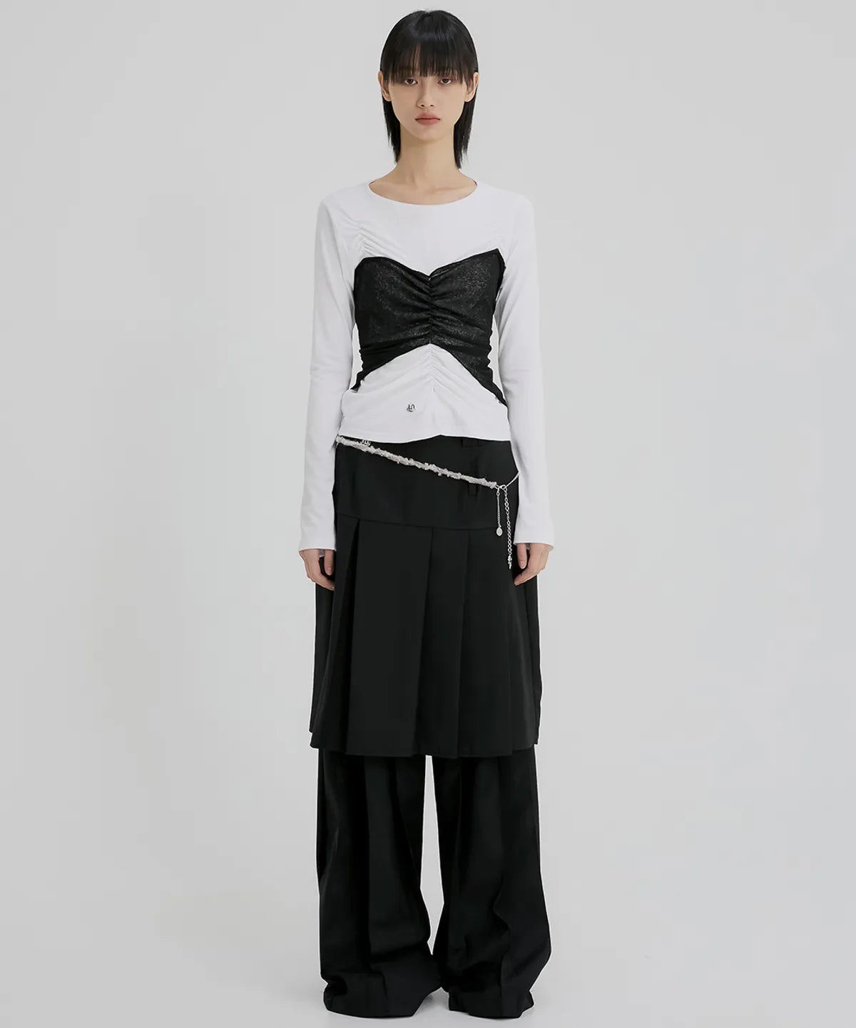 【Flare up】Bustier Layered Long Sleeve - White