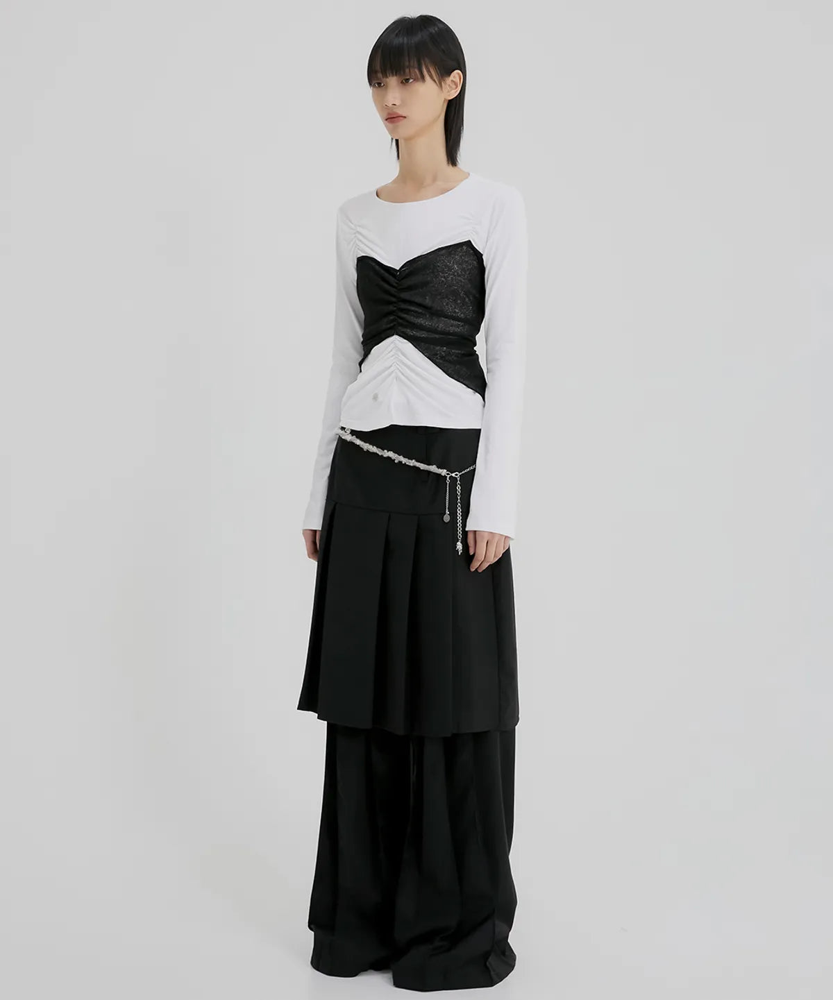 【Flare up】Bustier Layered Long Sleeve - White