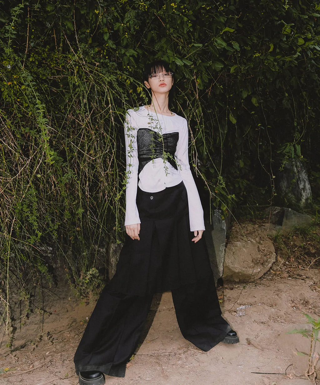 【Flare up】Bustier Layered Long Sleeve - White