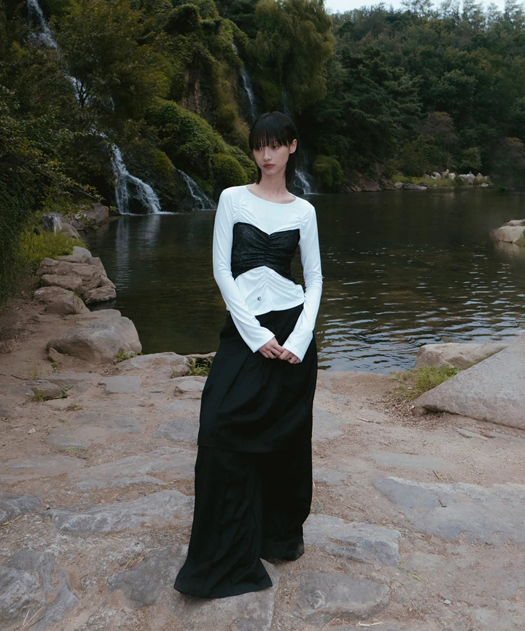 【Flare up】Bustier Layered Long Sleeve - White