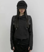 【Flare up】Asymmetrical Biker Leather Jacket [Leather / Black]