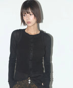 【Fancy Club】3-WAY BUTTON LAYERED LONG SLEEVE [Black / Beige]