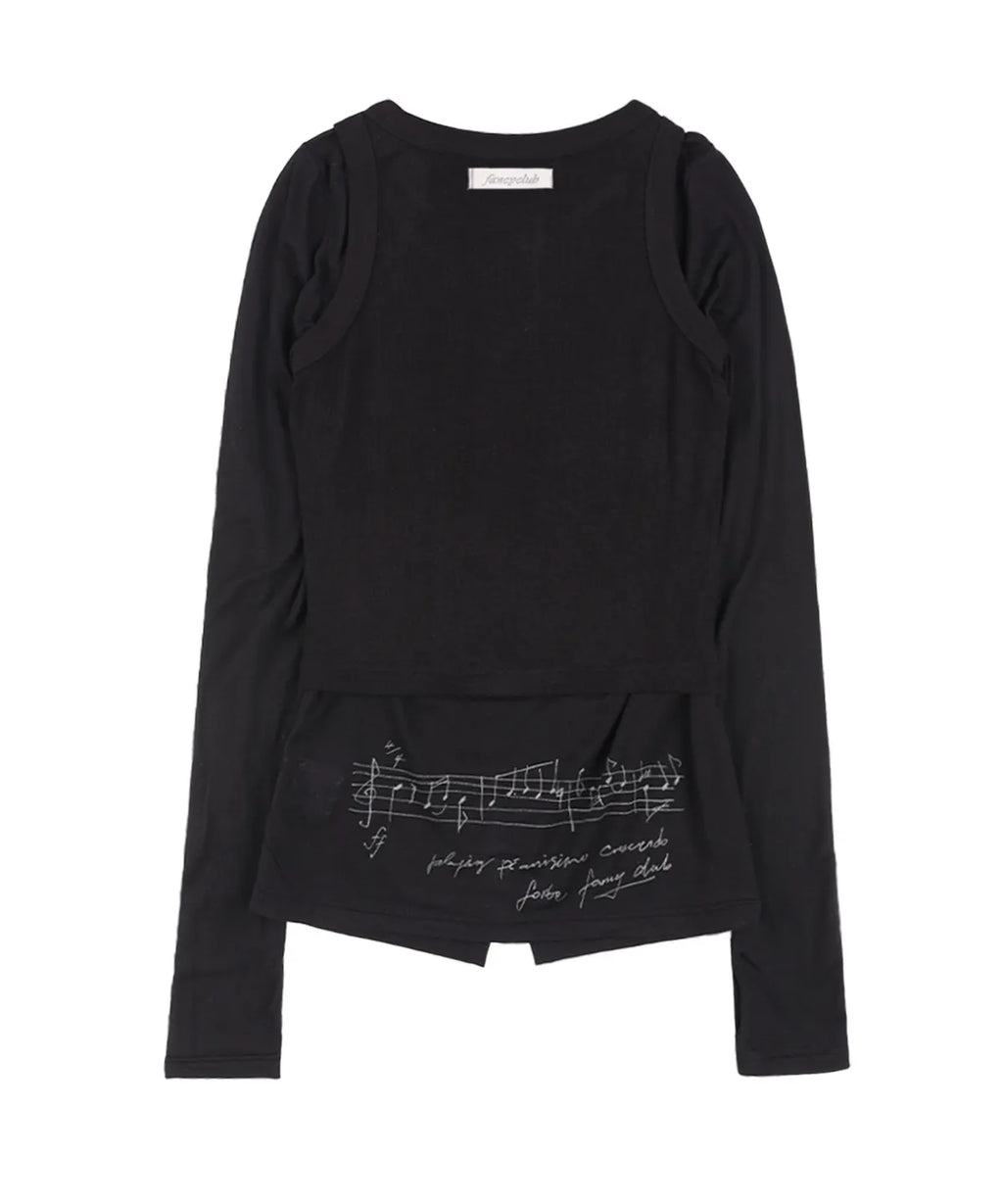 【Fancy Club】3-WAY BUTTON LAYERED LONG SLEEVE [Black / Beige]