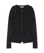 【Fancy Club】3-WAY BUTTON LAYERED LONG SLEEVE [Black / Beige]