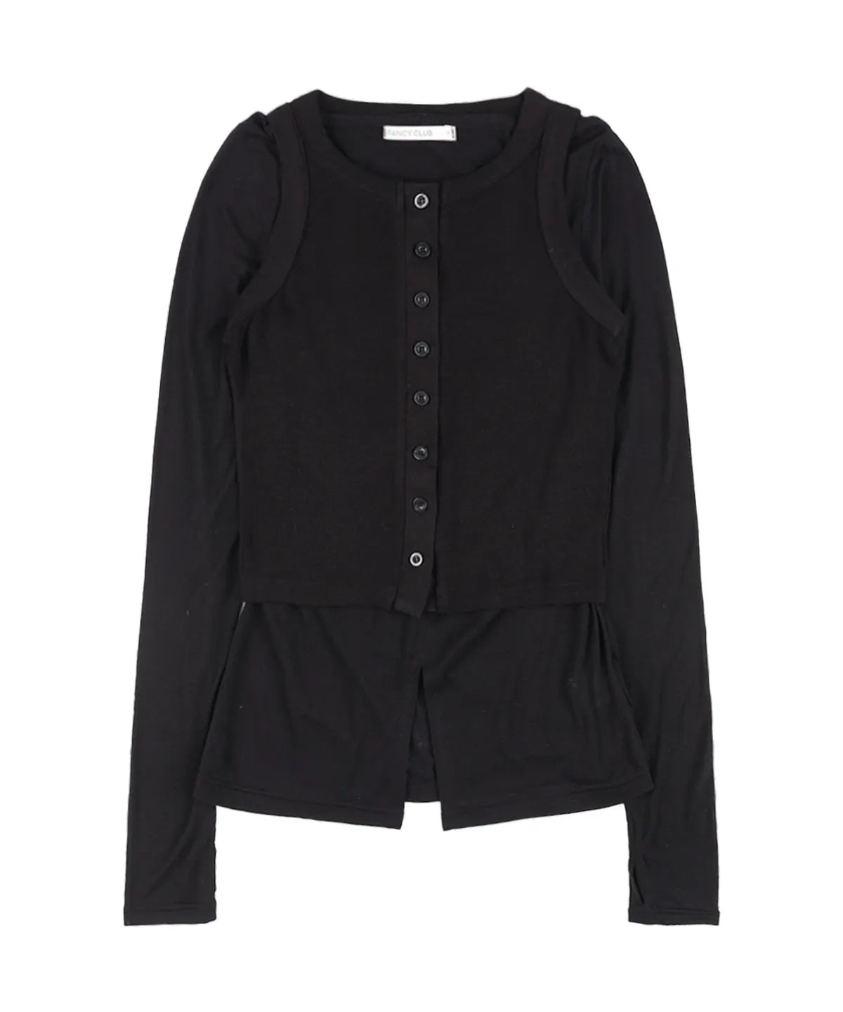 【Fancy Club】3-WAY BUTTON LAYERED LONG SLEEVE [Black / Beige]