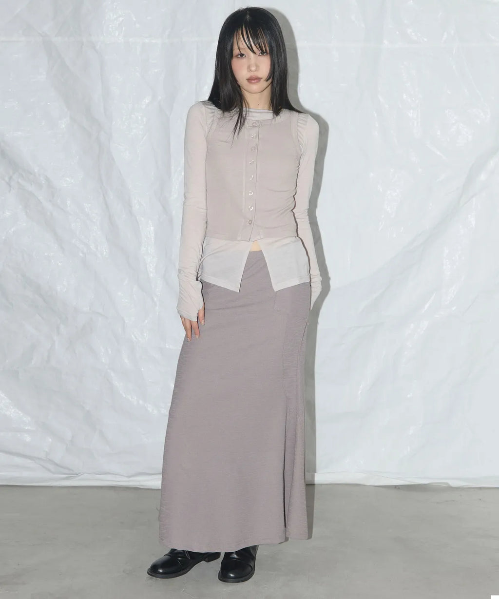 【Fancy Club】3-WAY BUTTON LAYERED LONG SLEEVE [Black / Beige]