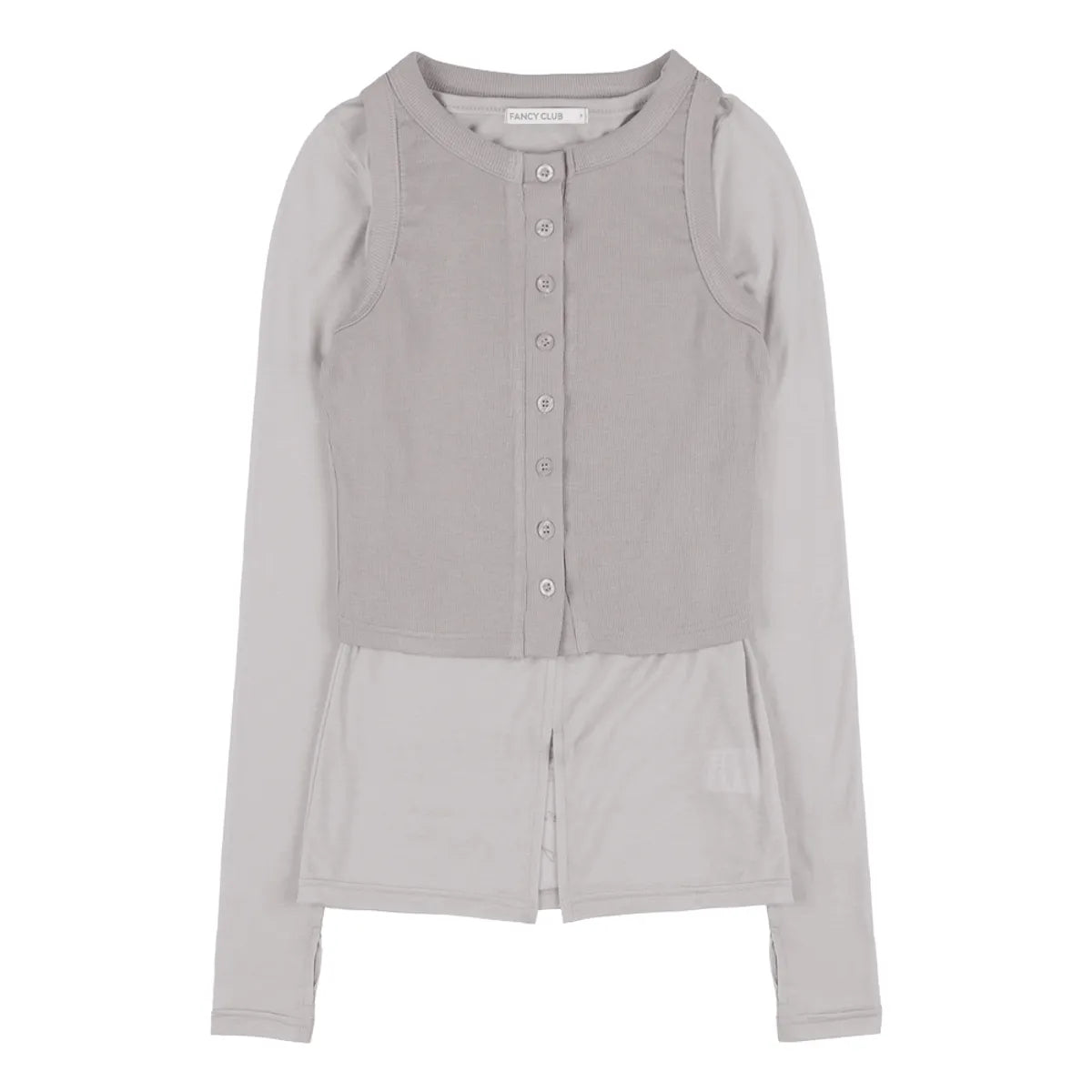【Fancy Club】3-WAY BUTTON LAYERED LONG SLEEVE [Black / Beige]