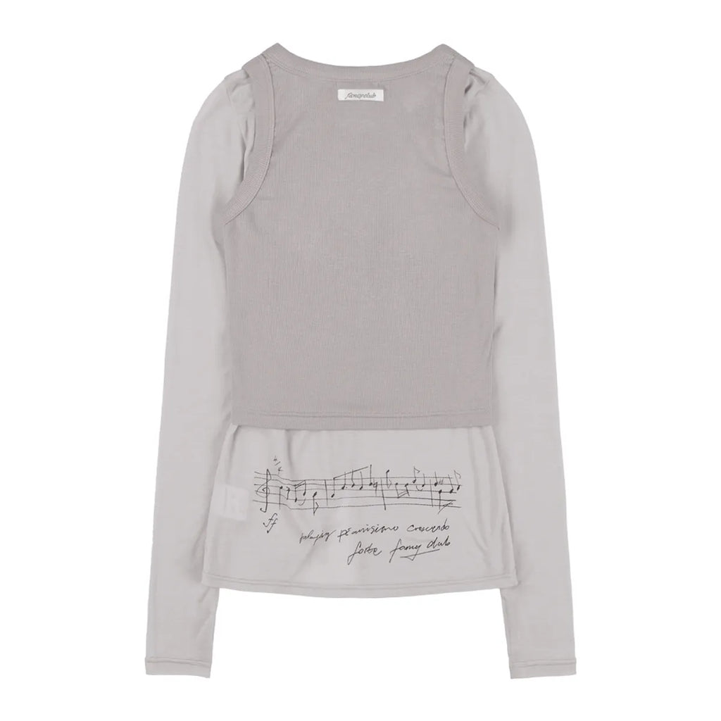 【Fancy Club】3-WAY BUTTON LAYERED LONG SLEEVE [Black / Beige]