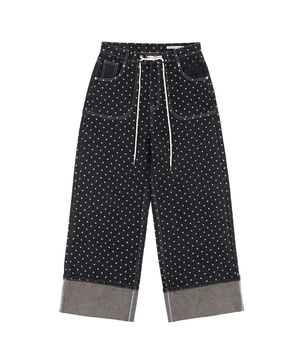 【Fancy Club】STRING DOT ROLL-UP PANTS [Black / Blue]