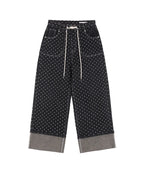 【Fancy Club】STRING DOT ROLL-UP PANTS [Black / Blue]