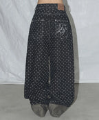 【Fancy Club】STRING DOT ROLL-UP PANTS [Black / Blue]