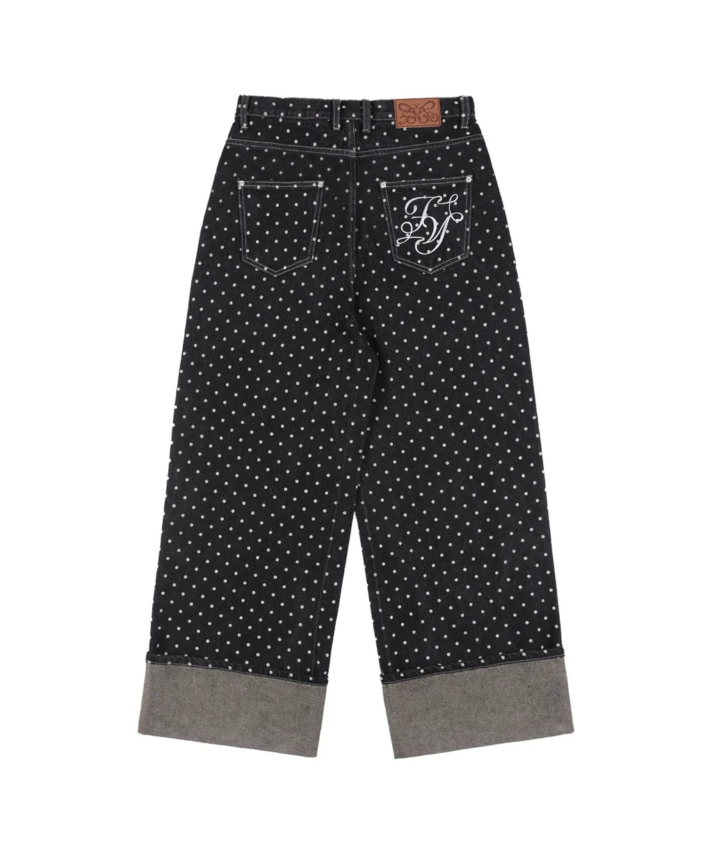 【Fancy Club】STRING DOT ROLL-UP PANTS [Black / Blue]