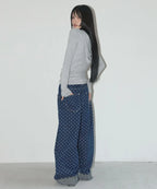 【Fancy Club】STRING DOT ROLL-UP PANTS [Black / Blue]